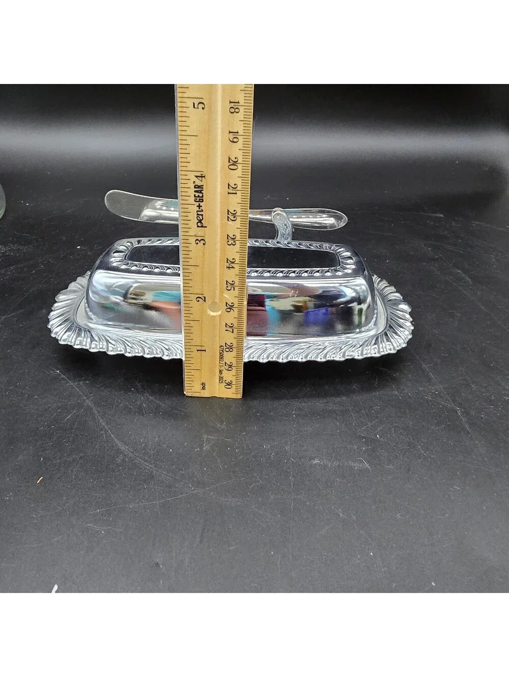Vintage Irvinware Chrome Butter Dish Covered Set with Spreader Glass Liner USA